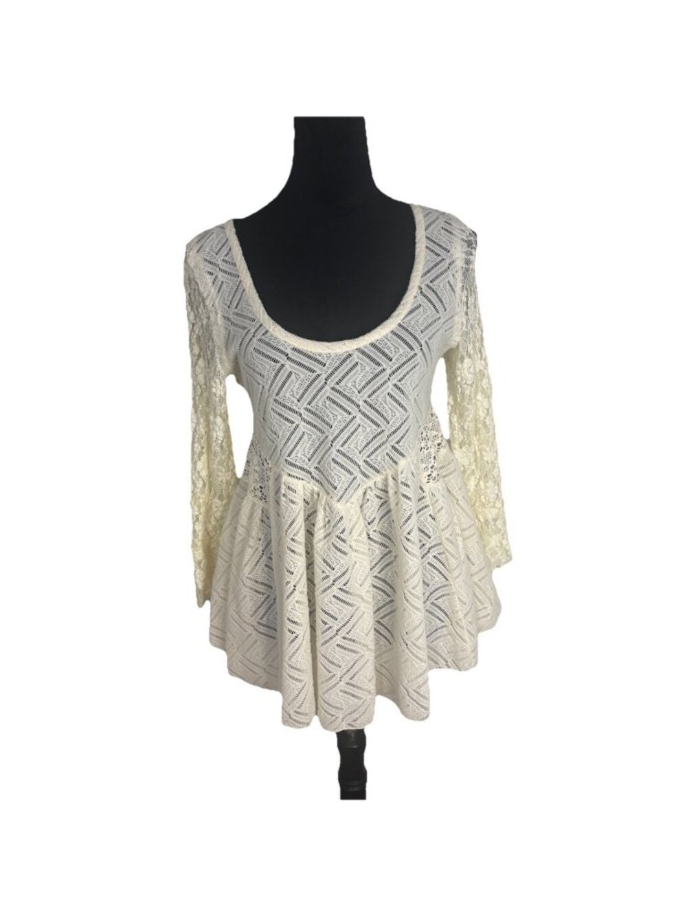 Free People Cream Top Open Back Cut-Out - All Over Lace & Crochet Size Medium